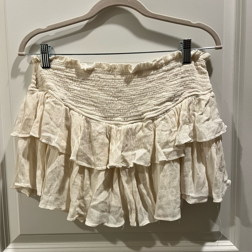 Cream Ruffled Mini Skirt - Picture 2 of 4
